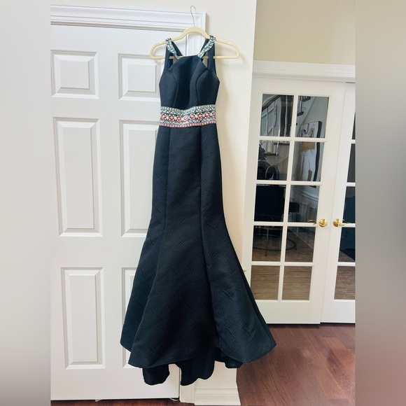 Rachel Allan Dresses & Skirts - Rachel Allan Black Maxi Dress with Multicolor Waist